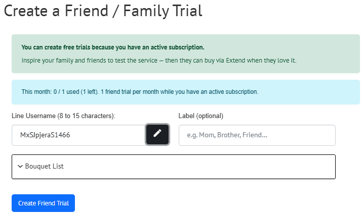 create a free trial for friend/family